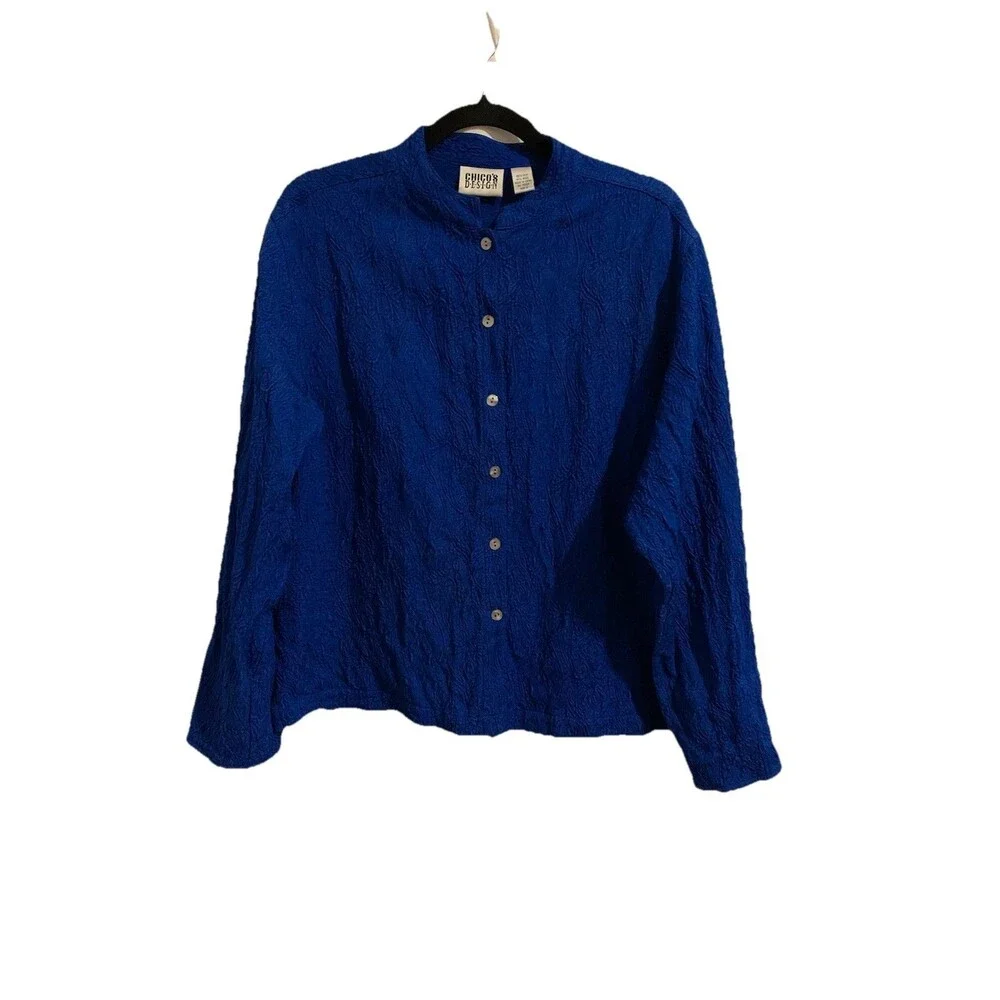 Chicos Design Size 2 Womens Large Top Silk Wool Textured Button Shacket - Picture 1 of 6